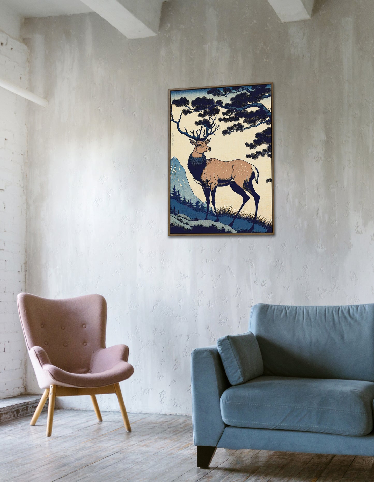 Poster Murale de Cerf, Illustration Style Art Japonais, Décoration Murale Paysage de Nara