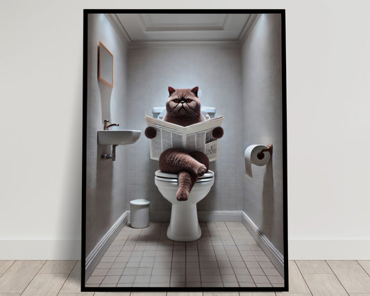 Affiche Murale Chat Exotic Shorthair Chocolat, Déco Humour WC & Salle de Bain, Poster Drôle Idéal Cadeau