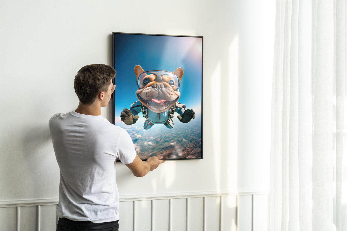 "Epic Skydiving French Bulldog Poster - Unique Animal Print Wall Art for Dog Lovers & Extreme Sport Décor"