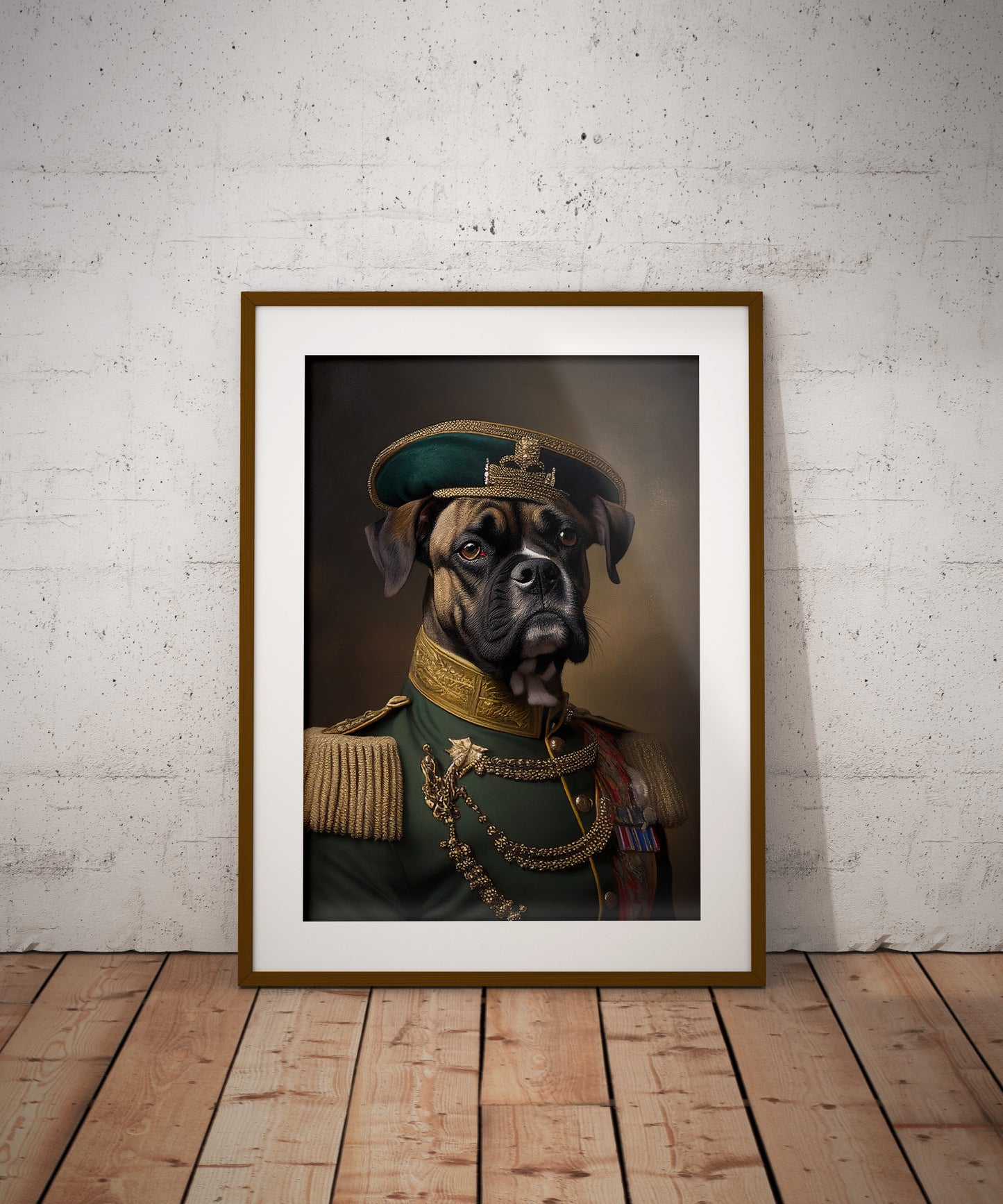 Heroic Boxer Dog Poster in Military Uniform – Animal Wall Art Decoration to Frame for Home Decor
