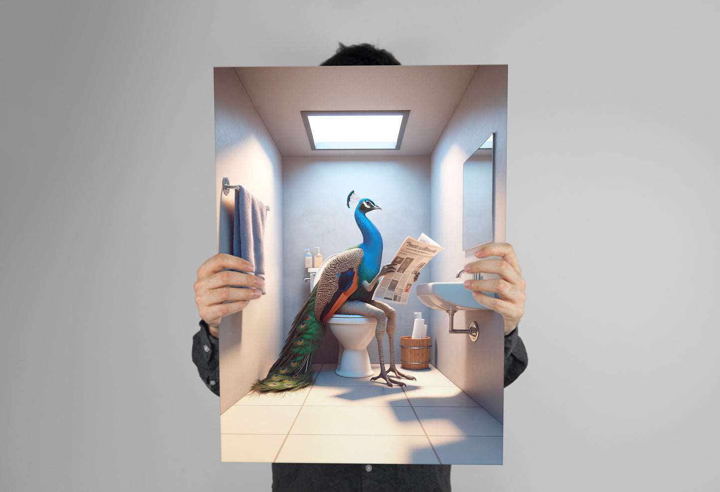 Peacock Toilet Humor Poster - Unique Funny Bathroom Wall Art Decor, Gag Gift WC Poster