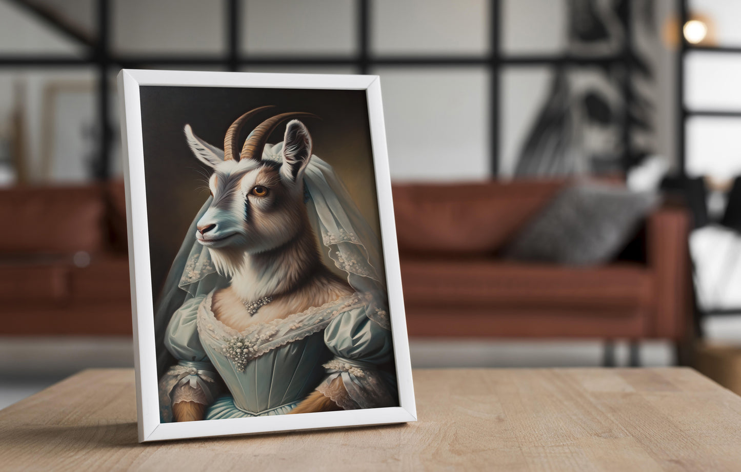 "Funny Goat in Wedding Dress Poster - Unique Animal Wall Art & Decor - Bride Portrait - Perfect Gift"