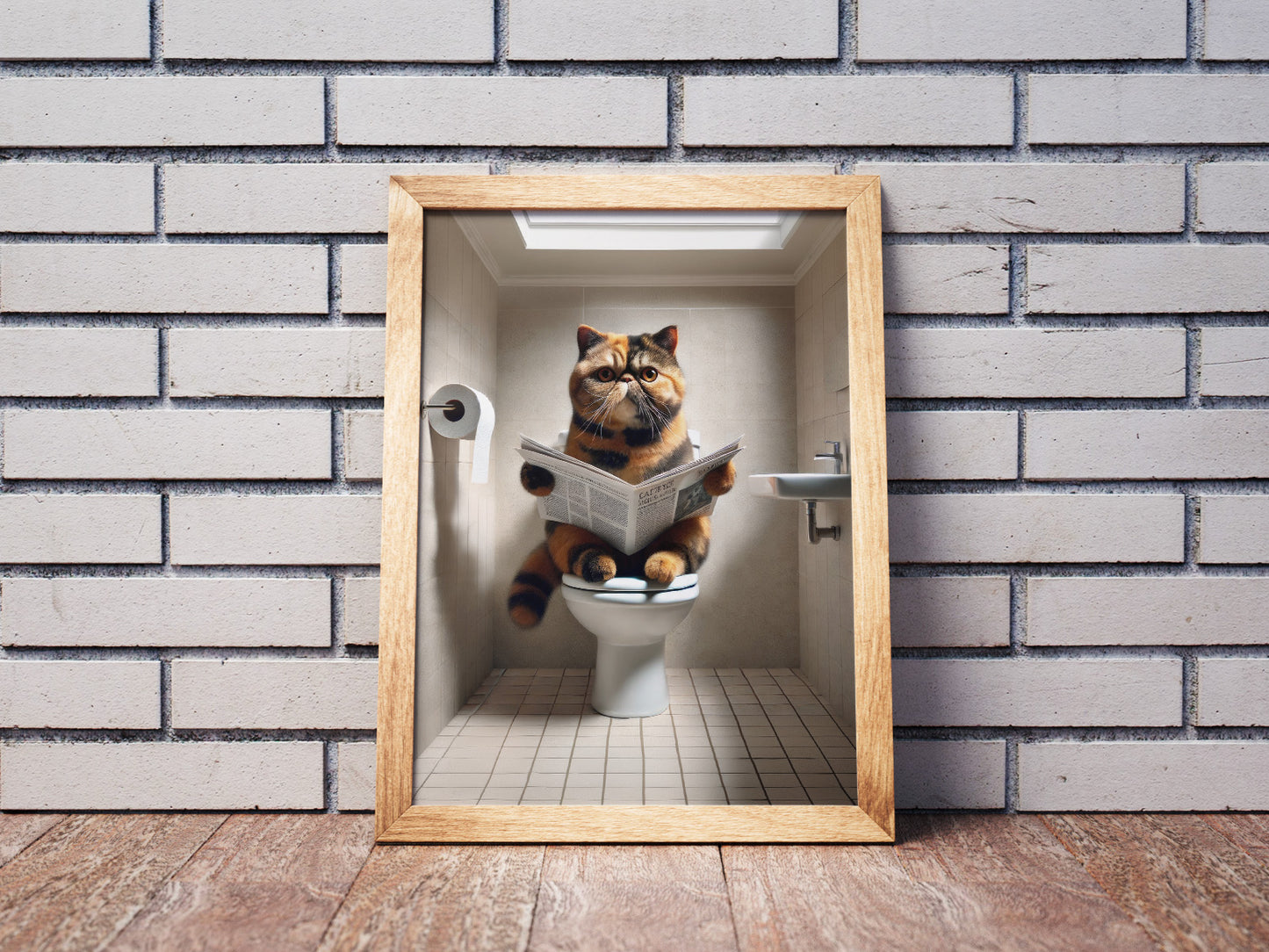 Poster d'un Chat Exotic Shorthair Tortue, Déco Humour WC, Affiche Murale Salle de Bain Toilettes
