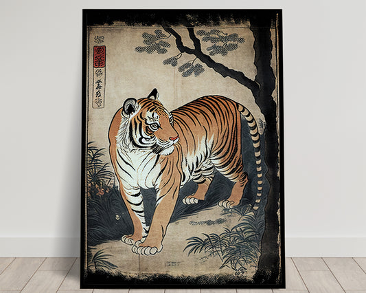 Japanese Tiger Poster, Ukiyo-e Style Wall Art, Traditional Japan Illustration Print, Decorative Wall Poster