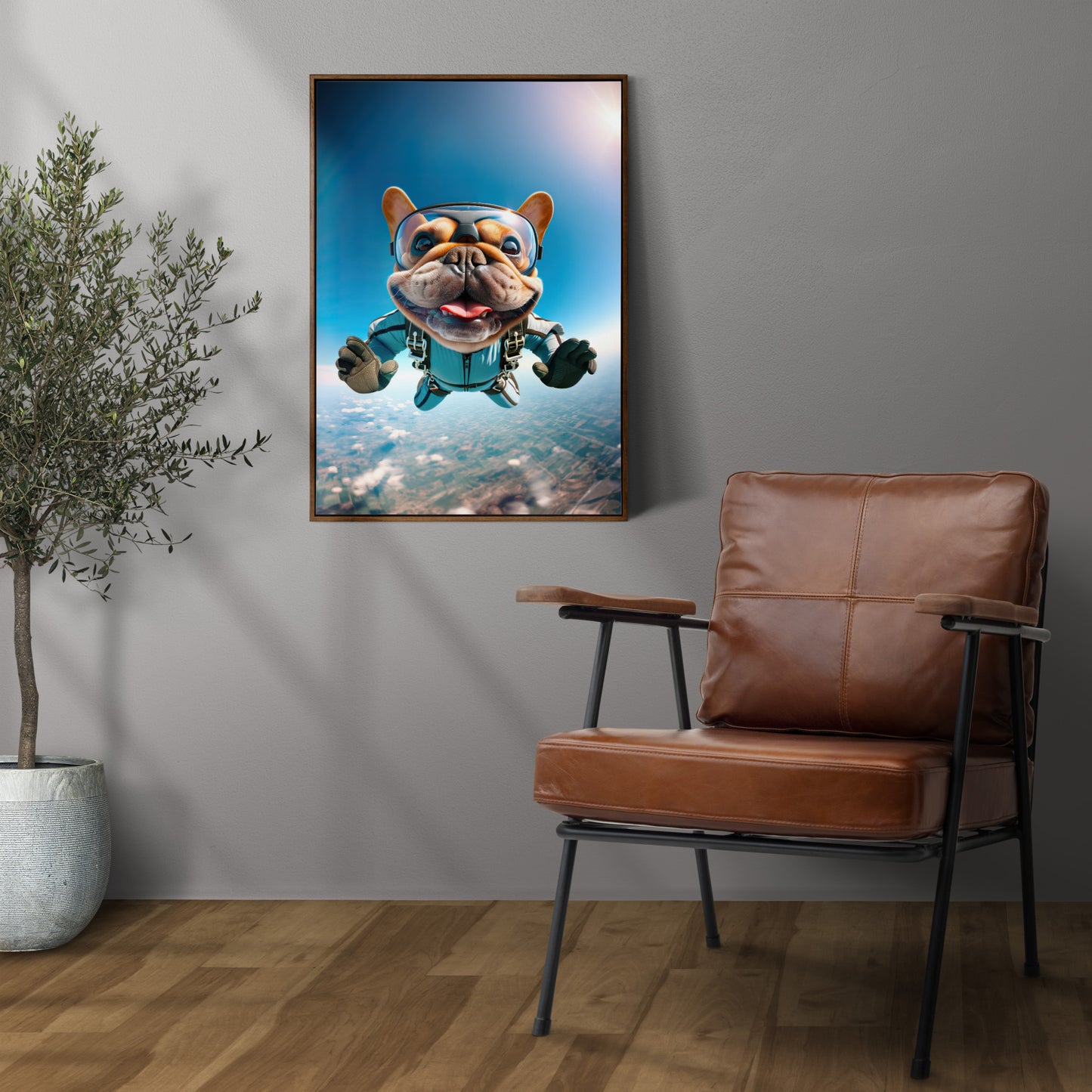 "Epic Skydiving French Bulldog Poster - Unique Animal Print Wall Art for Dog Lovers & Extreme Sport Décor"