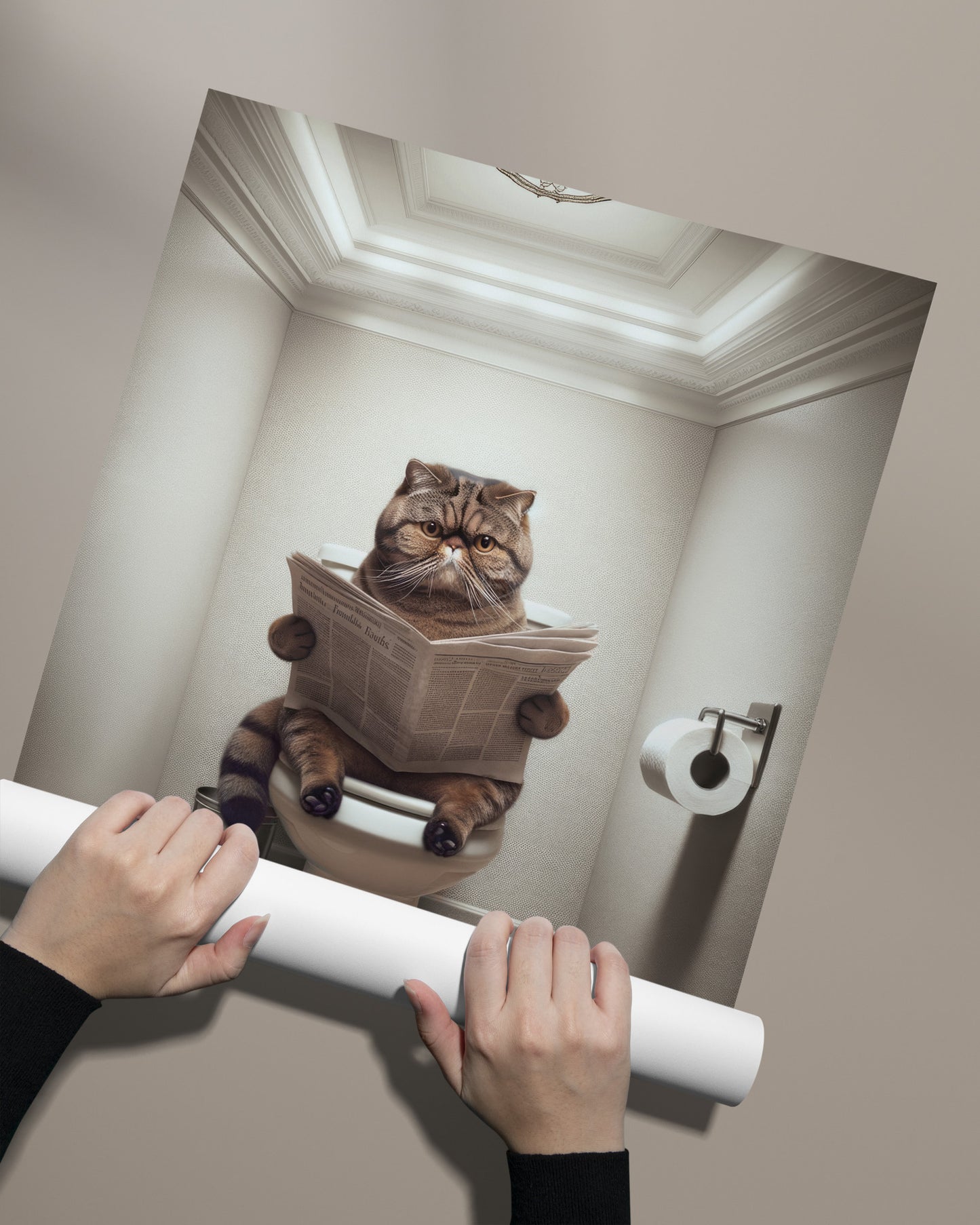 Brown Tabby Exotic Shorthair Cat Toilet Poster - Bathroom Decor, Wall Art, Cat Lover Gift