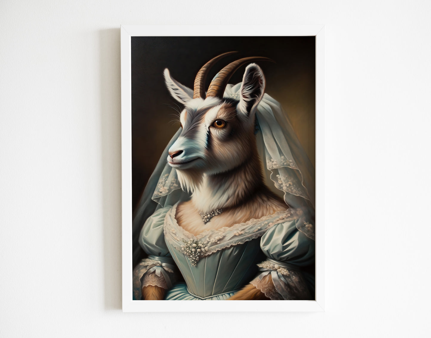 "Funny Goat in Wedding Dress Poster - Unique Animal Wall Art & Decor - Bride Portrait - Perfect Gift"