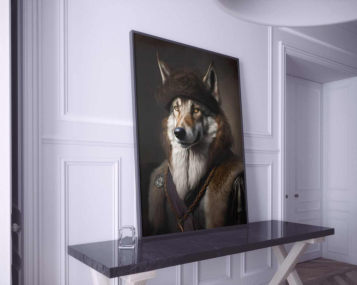 Baroque Style Wolf Portrait Poster, Animal Wall Art, Noble Wolf Wall Décor, Framed Poster for Home Decor