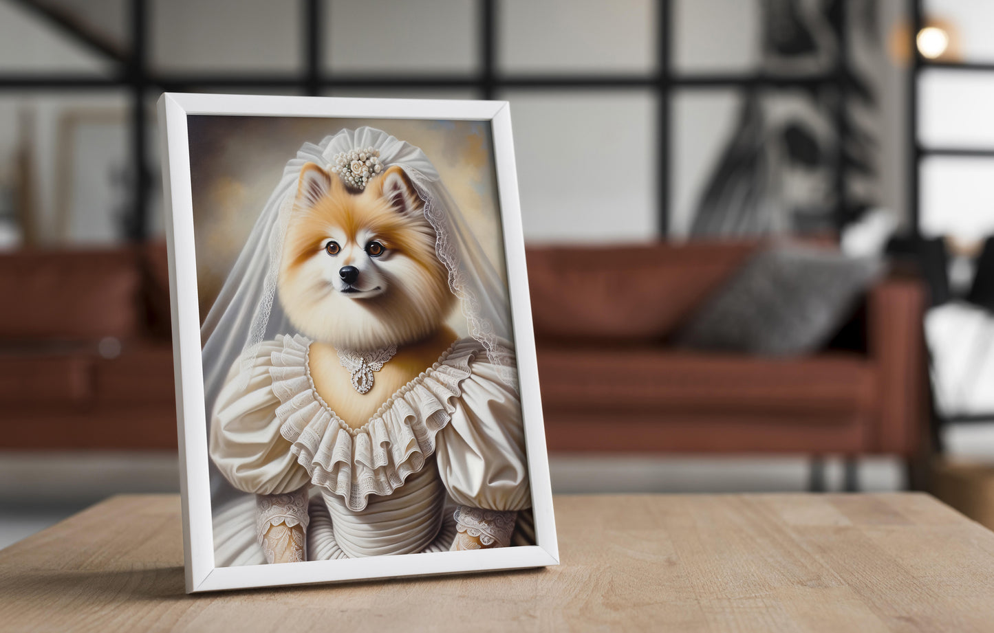 Dog Wedding Poster - Funny Animal Wall Art | Bride Spitz in Dress | Unique Home Decor | Perfect Gift