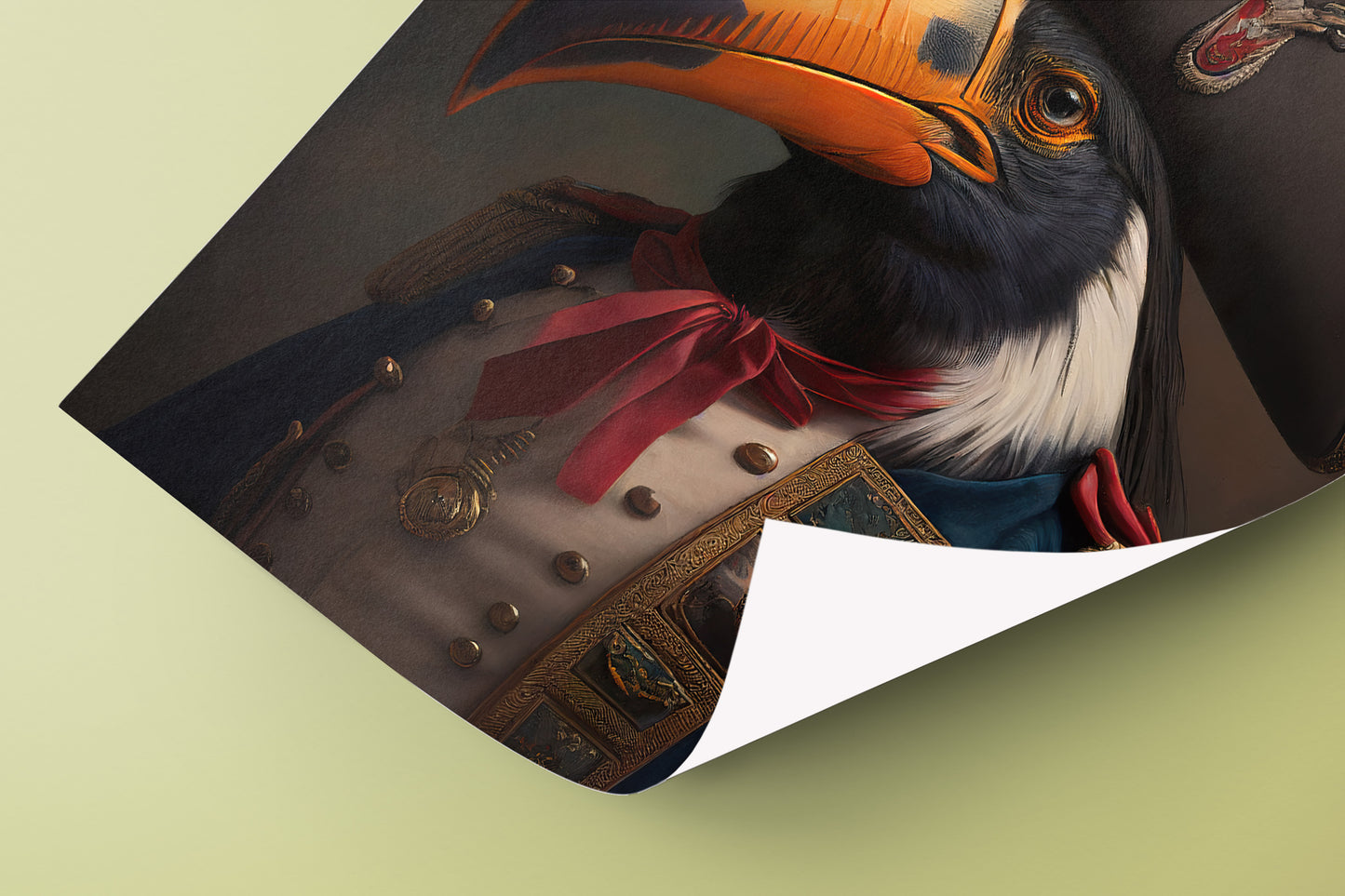 Heroic Toucan Poster in Military Uniform, Vintage Portrait Wall Art, Classic Bird Print Decor
