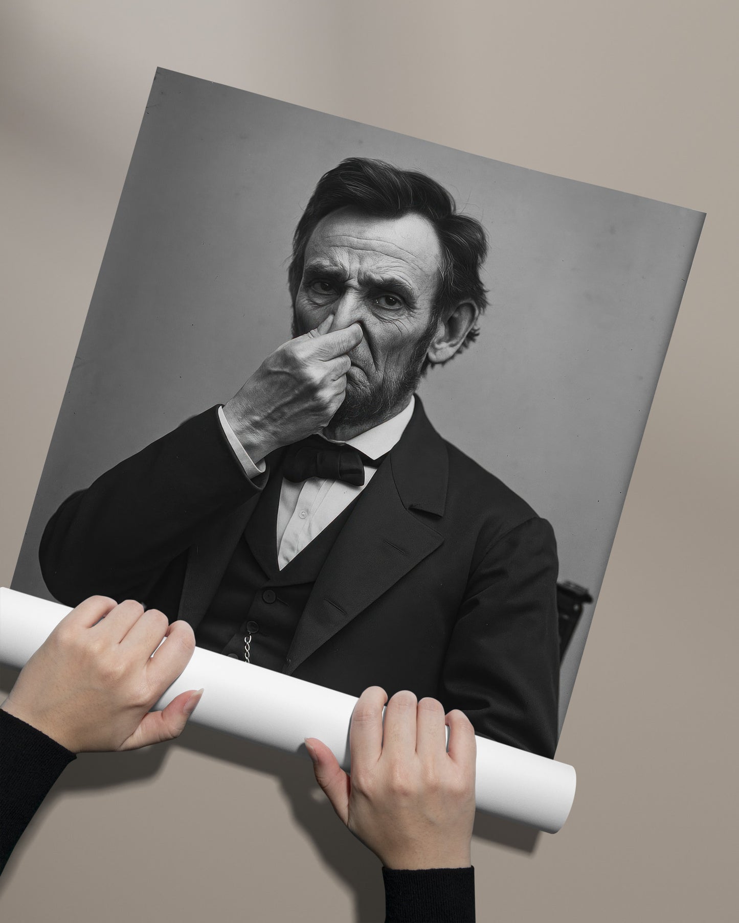 Funny Abraham Lincoln Bathroom Poster – Quirky Toilet Humor Wall Art, President Parody, Framed Restroom Decor, Unique Gag Gift