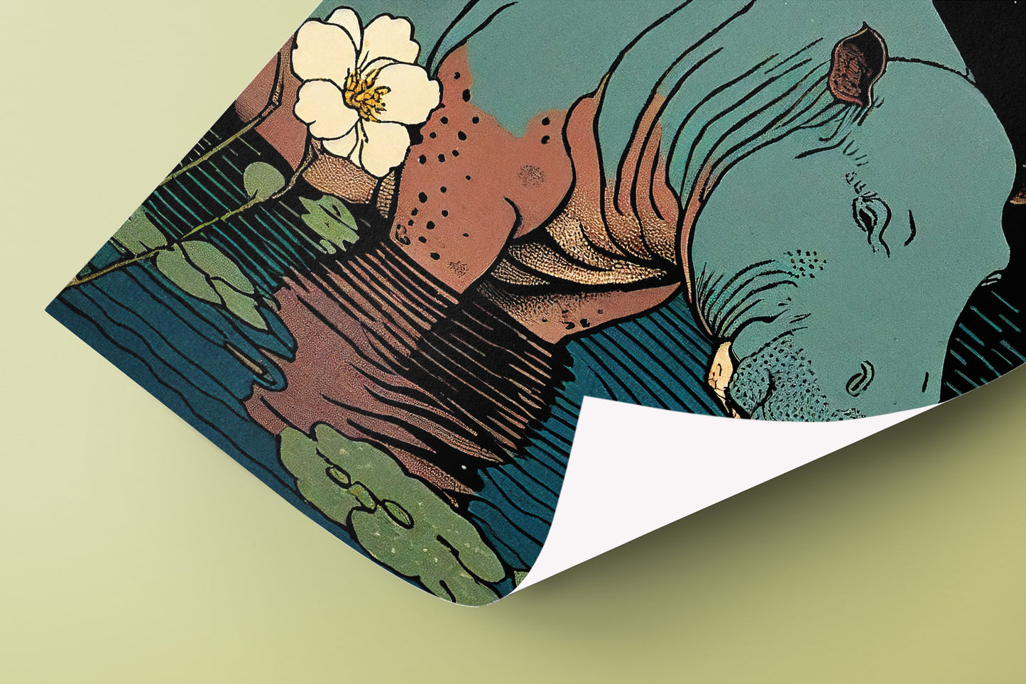 Vintage Japanese Ukiyo-e Hippopotamus Poster | Animal Wall Art Print for Home Decor