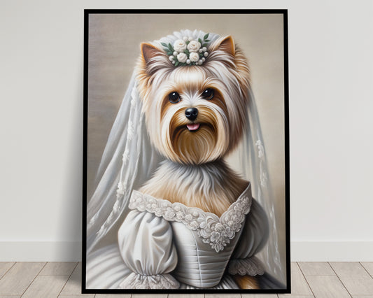 Yorkshire Terrier in Wedding Dress Poster - Animal Wall Decor, Bride Wall Art, Unique and Funny Gift, Framed Option