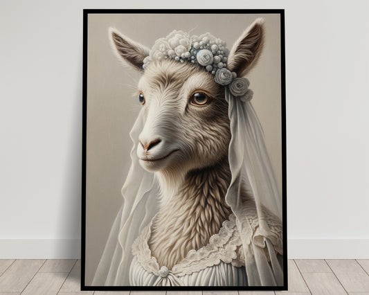 Poster Brebis en Robe de Mariée - Décoration Animaux Humoristique - Affiche Murale Cadre Mariage