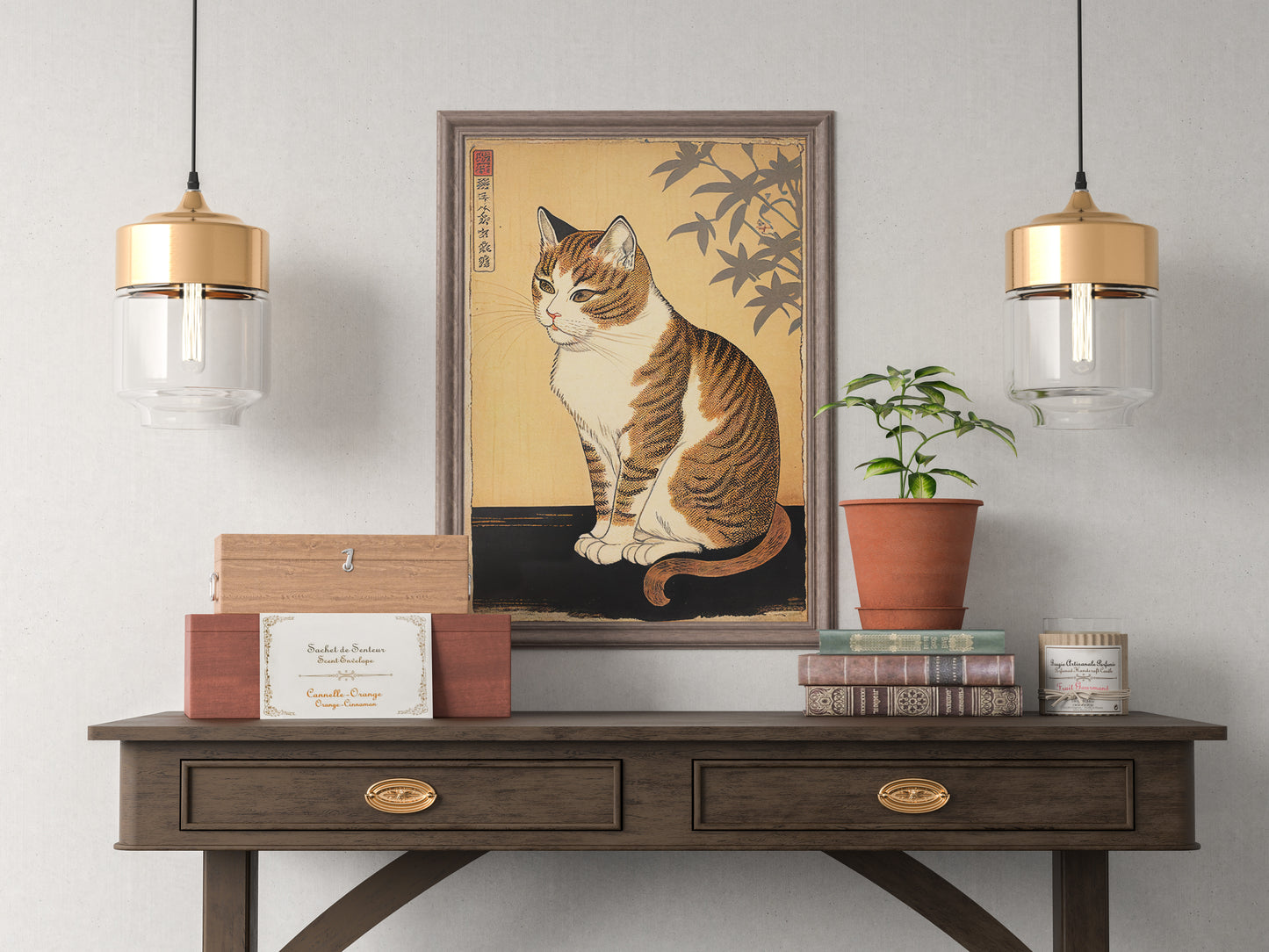 Japanese Cat Poster | Art Style Illustration | Nipponese Wall Decor for Framing