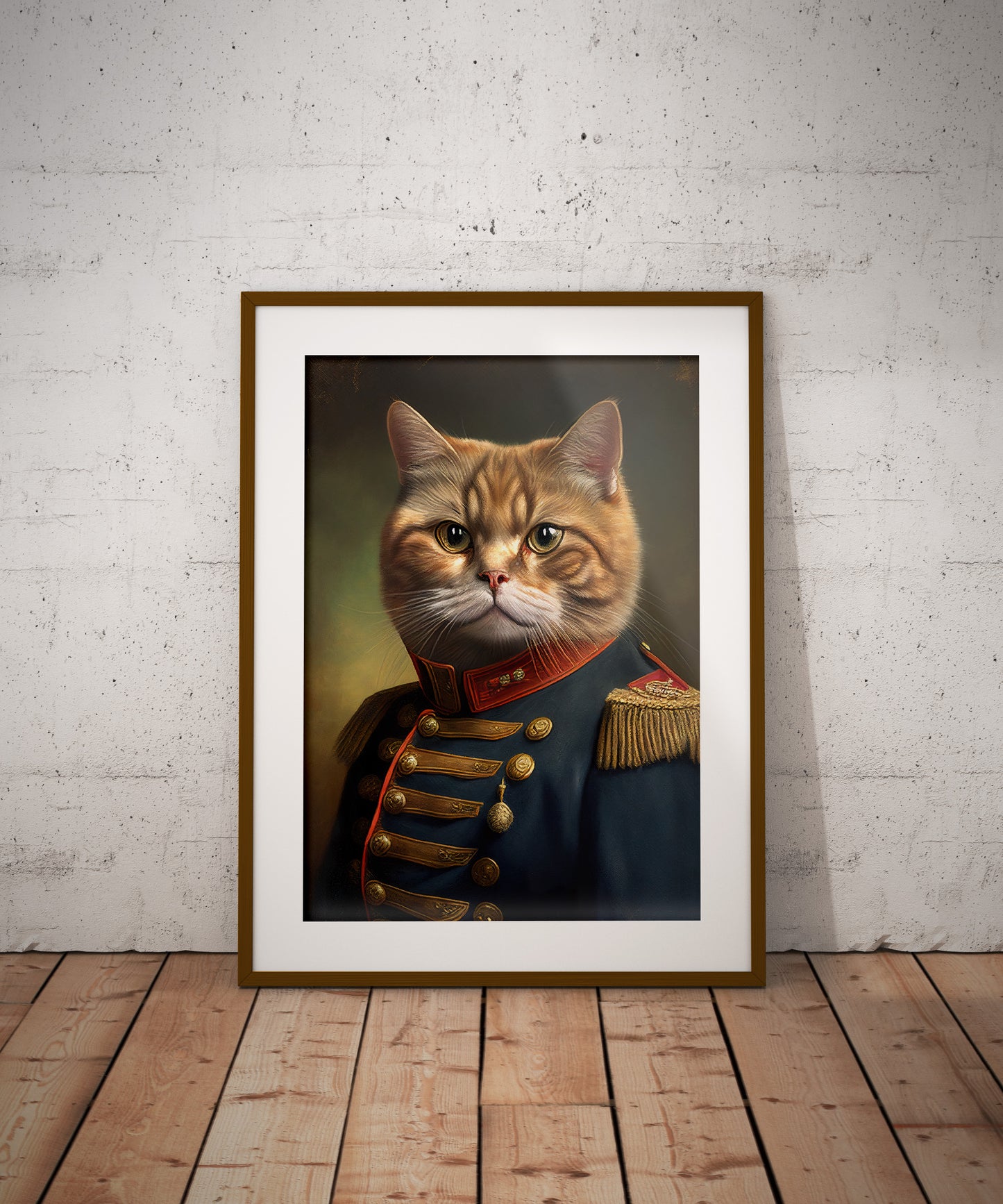 Poster Chat Roux en Uniforme Militaire - Décoration Murale Animaux, Affiche Félin à Encadrer, Toile Héros Chat