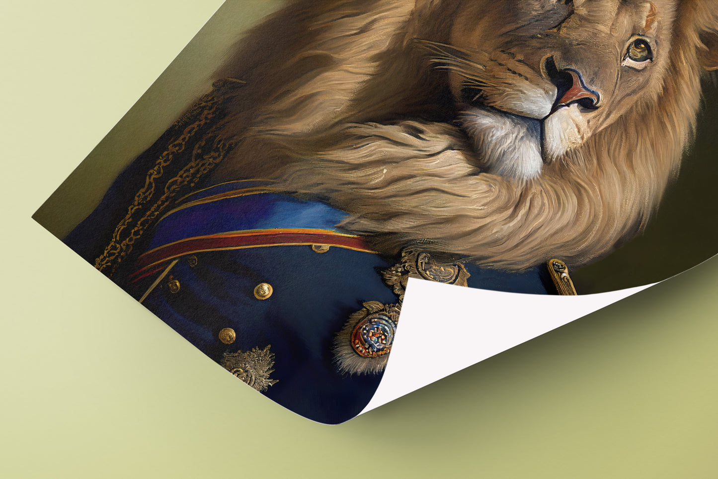 Heroic Lion Poster in Military Uniform, Animal Wall Art, Feline Wall Decoration, Portrait Print