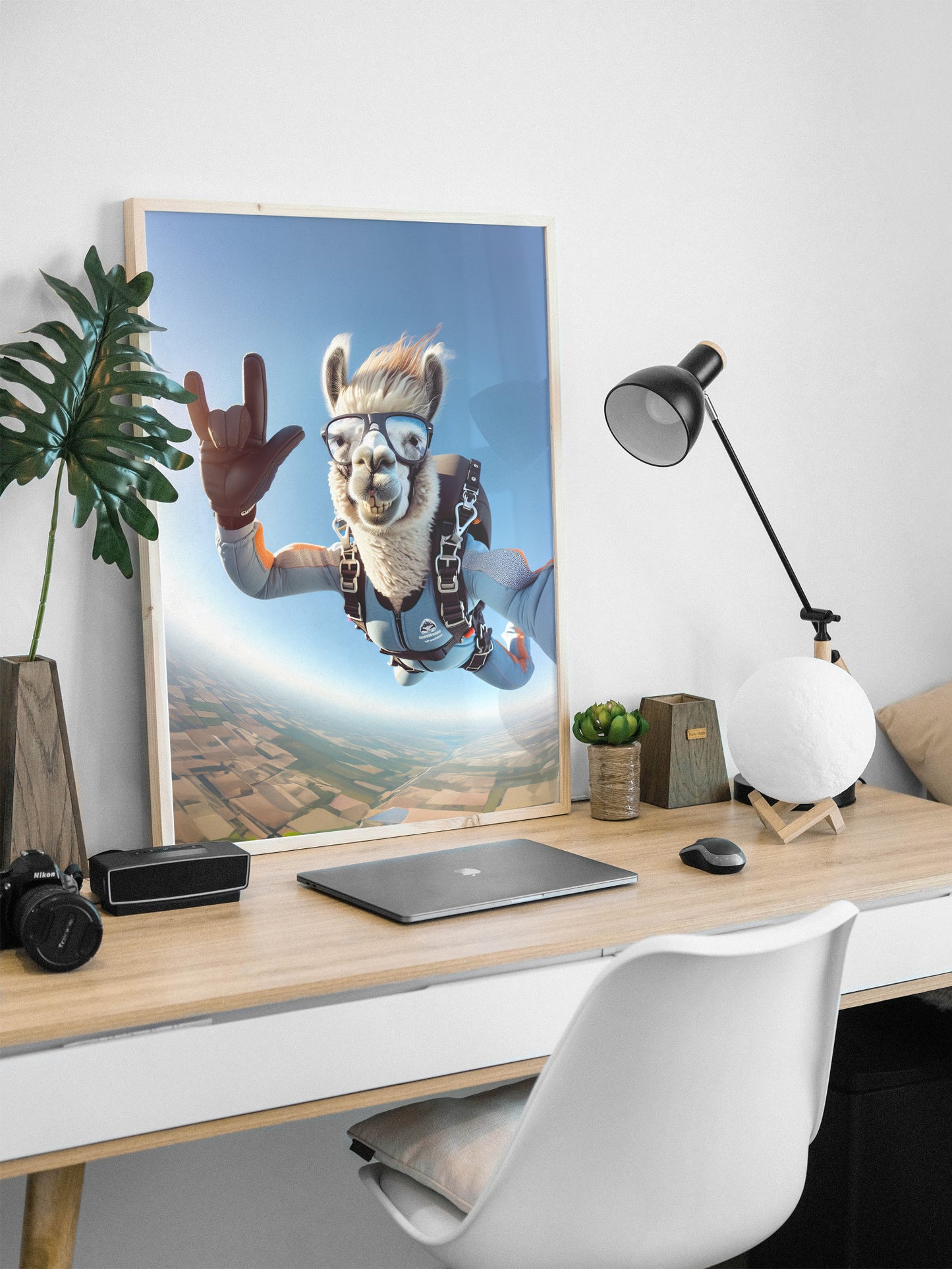 Affiche murale Lama en chute libre - Poster Animal Skydiving, Décoration Sport Extrême, Idée Cadeau Unique