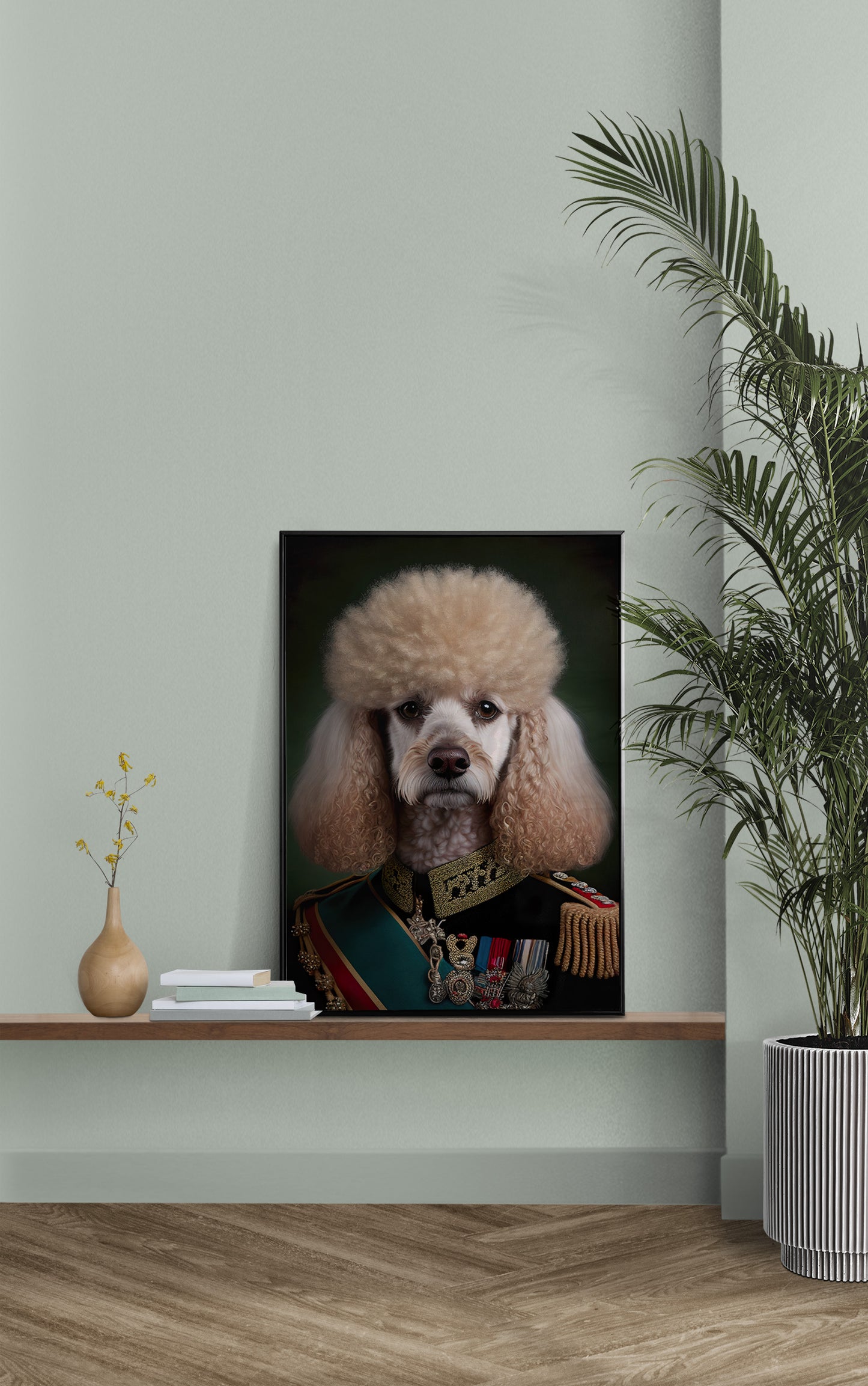 Poster Portrait de Caniche en Uniforme Militaire - Art mural drôle de chien, Impression décorative officielle