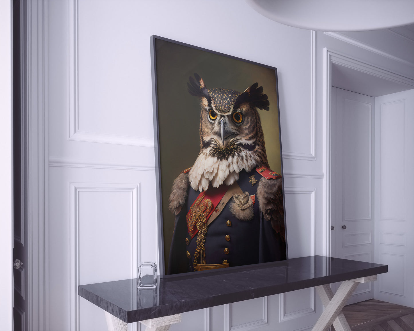 Owl Poster: Military Uniform Portrait - Animal Wall Art, Heroic Owl Decor, Unique Wall Poster