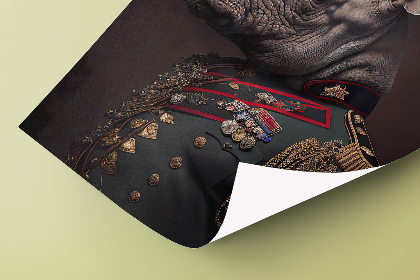 Rhino in Military Uniform Poster - Unique Animal Wall Art for Decoration, Rhinoceros Wall Poster for Framing