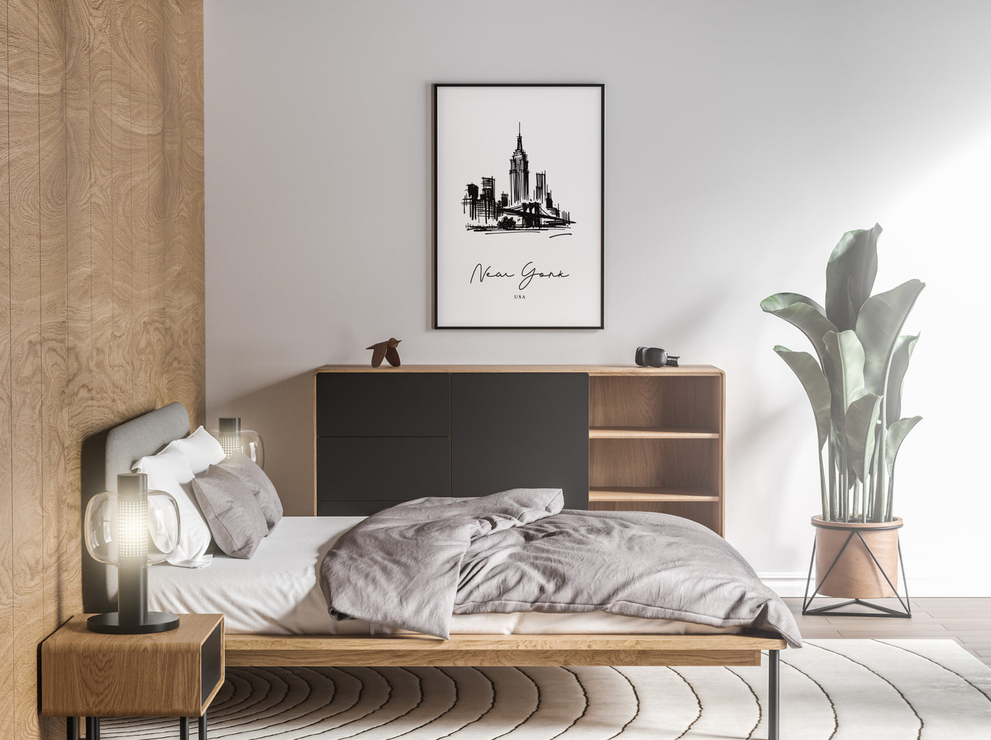 Poster mural paysage New York, Illustration New-Yorkaise, Art mural salon, Décor chambre, Poster bureau, Idée cadeau chic NYC