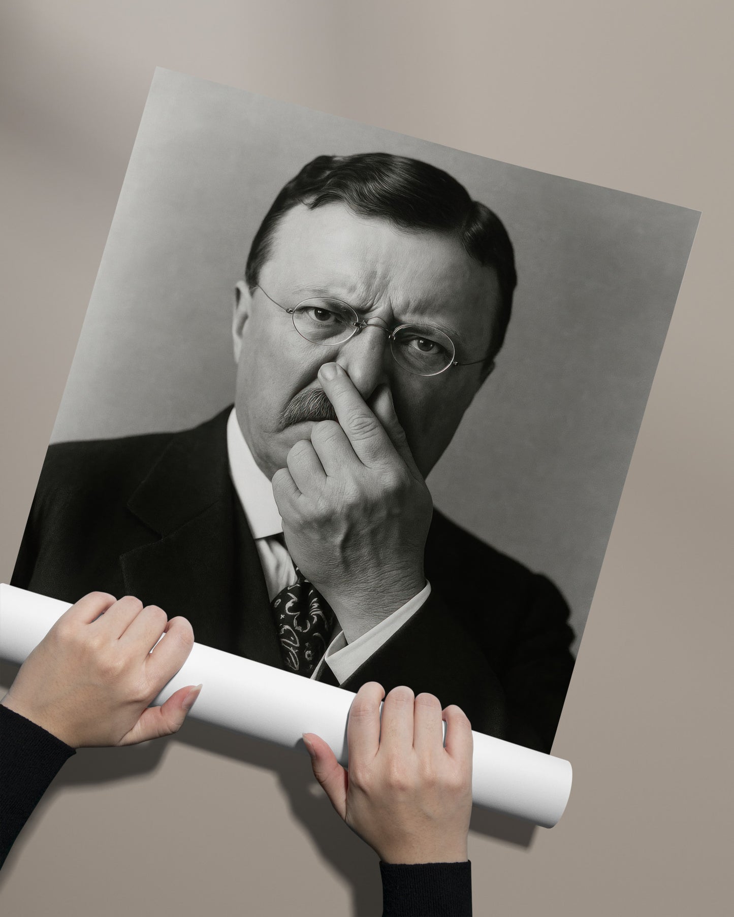 Funny Teddy Roosevelt Bathroom Poster – Humorous Toilet Wall Art, Quirky Parody Decor, Unique Framed Gift for Restroom or Home