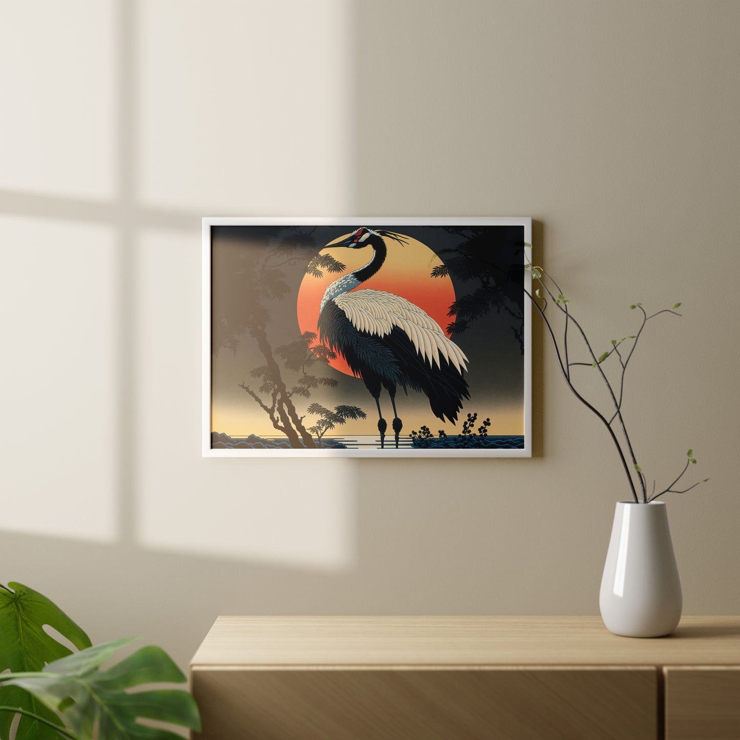 Japanese Crane Wall Poster - Traditional Japanese Art Style, Rural Landscape Home Decoration, Stunning Wall Art