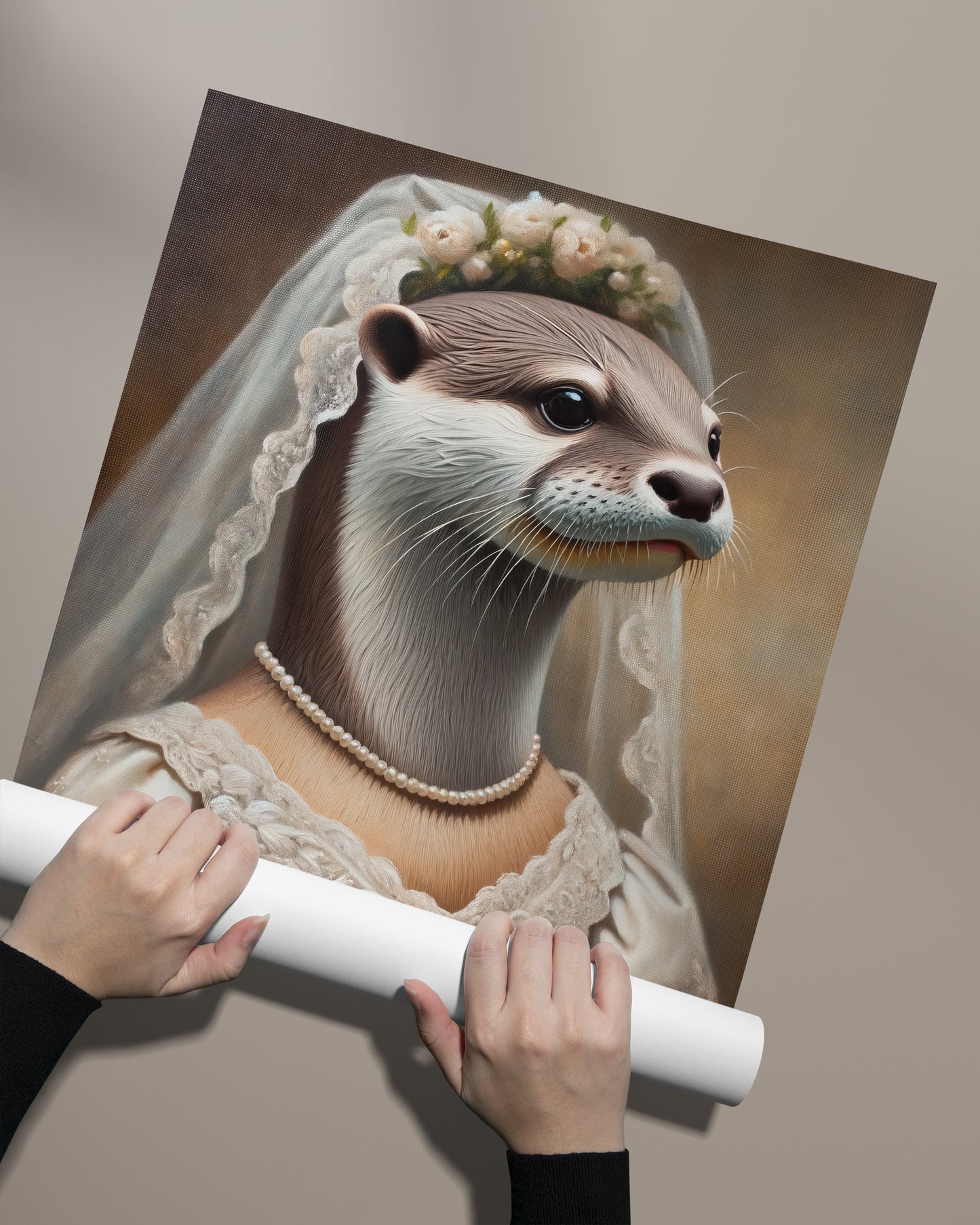 Otter Bride Poster - Funny Animal Wall Art Decor - Unique Wedding Gift - Otter in Wedding Dress Artwork