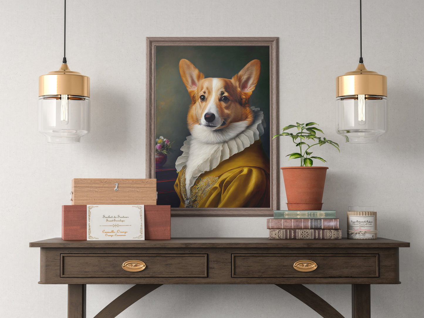 Baroque Style Noble Corgi Portrait Poster | Dog Wall Art Illustration | Animal Decor