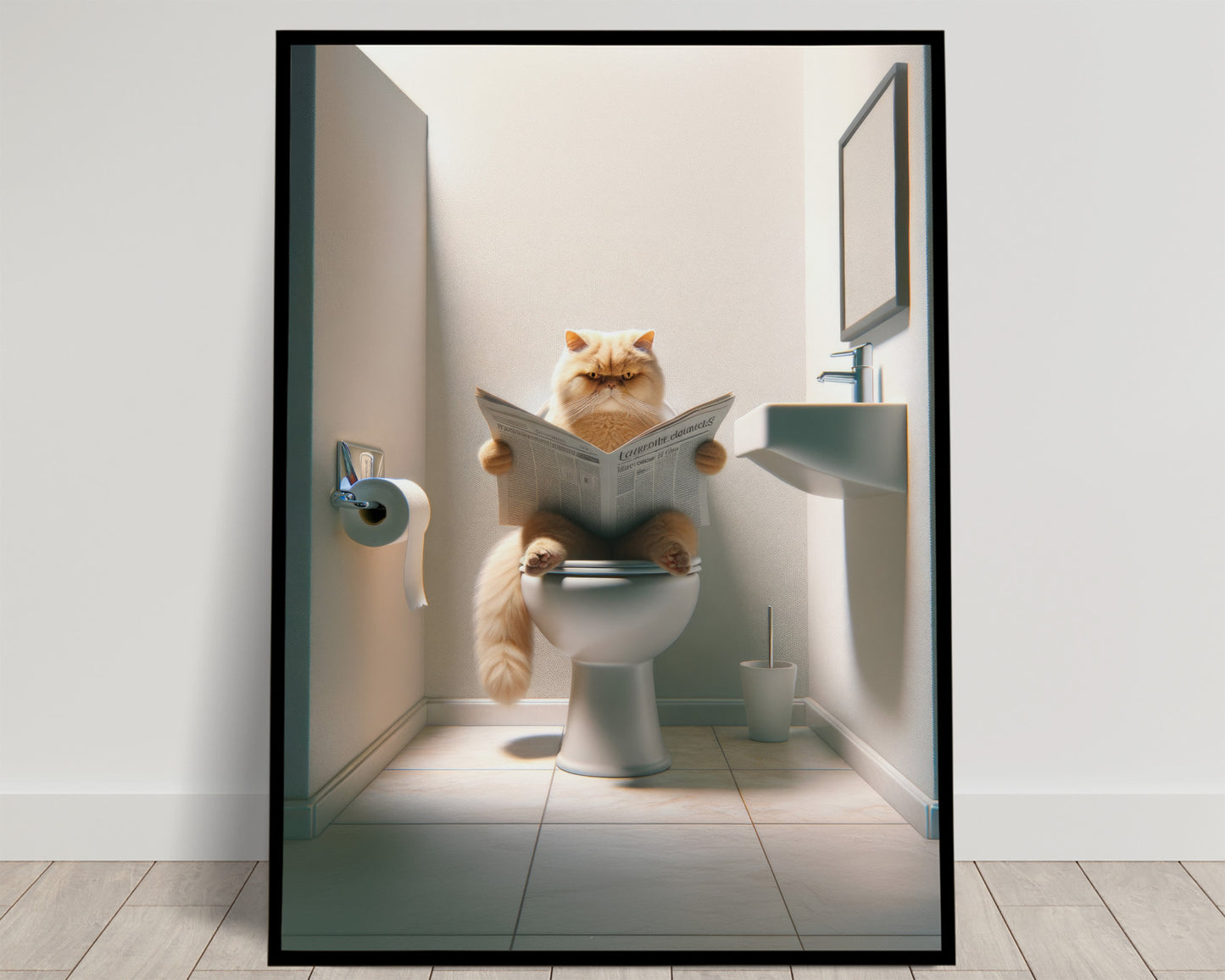Affiche Murale Chat Persan Golden Shaded, Déco Humour Toilettes & Salle de Bain, Cadeau Original Chat