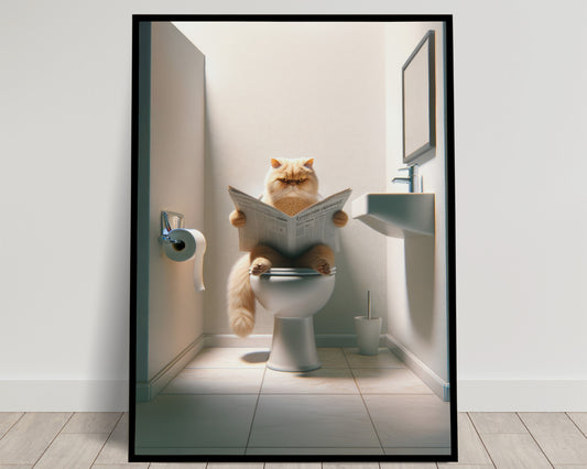 Affiche Murale Chat Persan Golden Shaded, Déco Humour Toilettes & Salle de Bain, Cadeau Original Chat