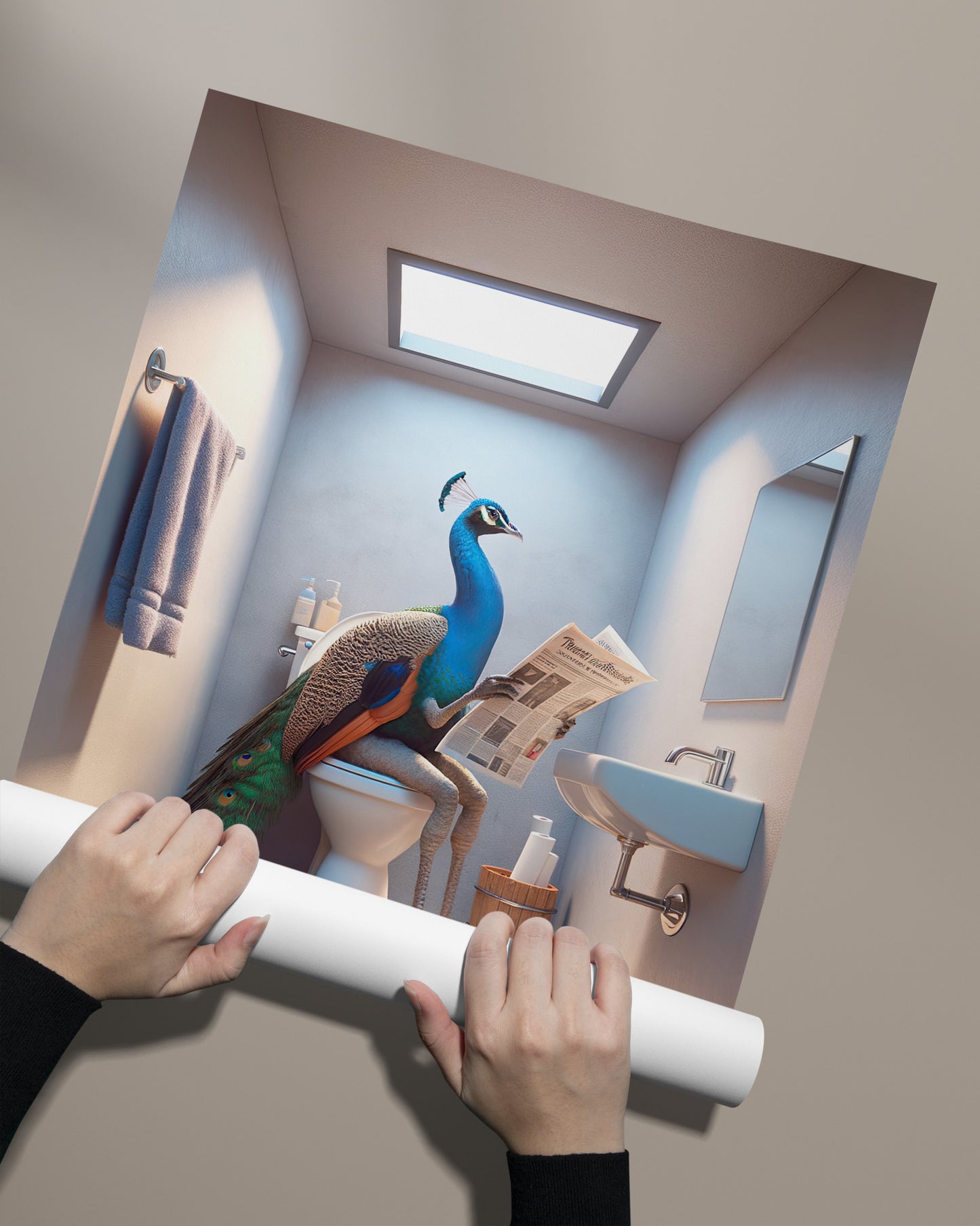 Peacock Toilet Humor Poster - Unique Funny Bathroom Wall Art Decor, Gag Gift WC Poster
