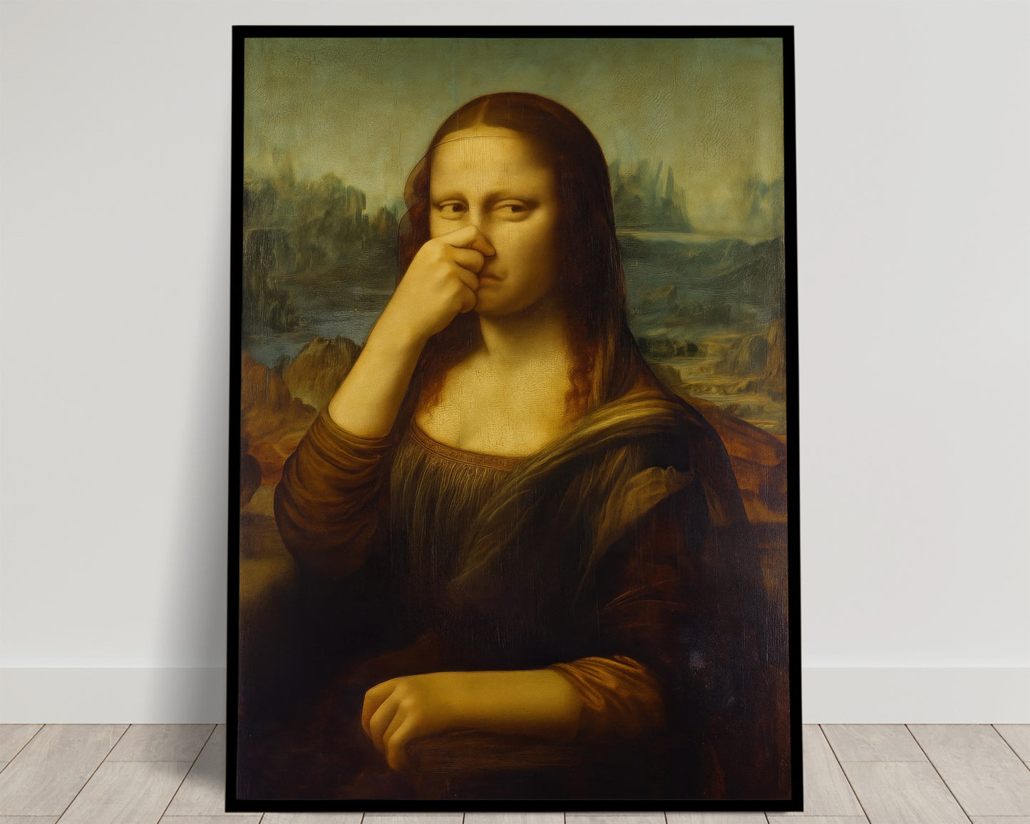 Funny Mona Lisa Bathroom Poster – Quirky Da Vinci Parody Wall Art for Restroom Decor, Toilet Humor, Framed Artwork, Unique Gift