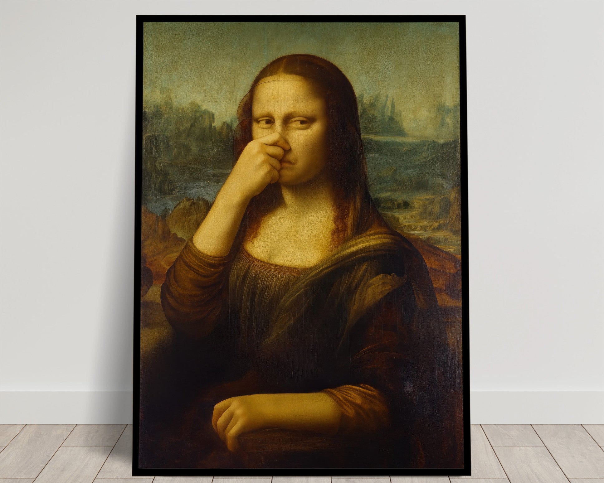 Funny Mona Lisa Bathroom Poster – Quirky Da Vinci Parody Wall Art for Restroom Decor, Toilet Humor, Framed Artwork, Unique Gift