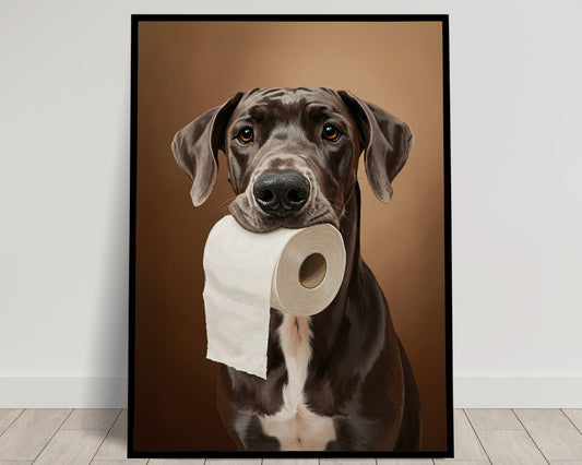 Poster Grand Danois drôle pour toilettes – Affiche murale chien marrant, déco WC, idée cadeau, impression encadrée