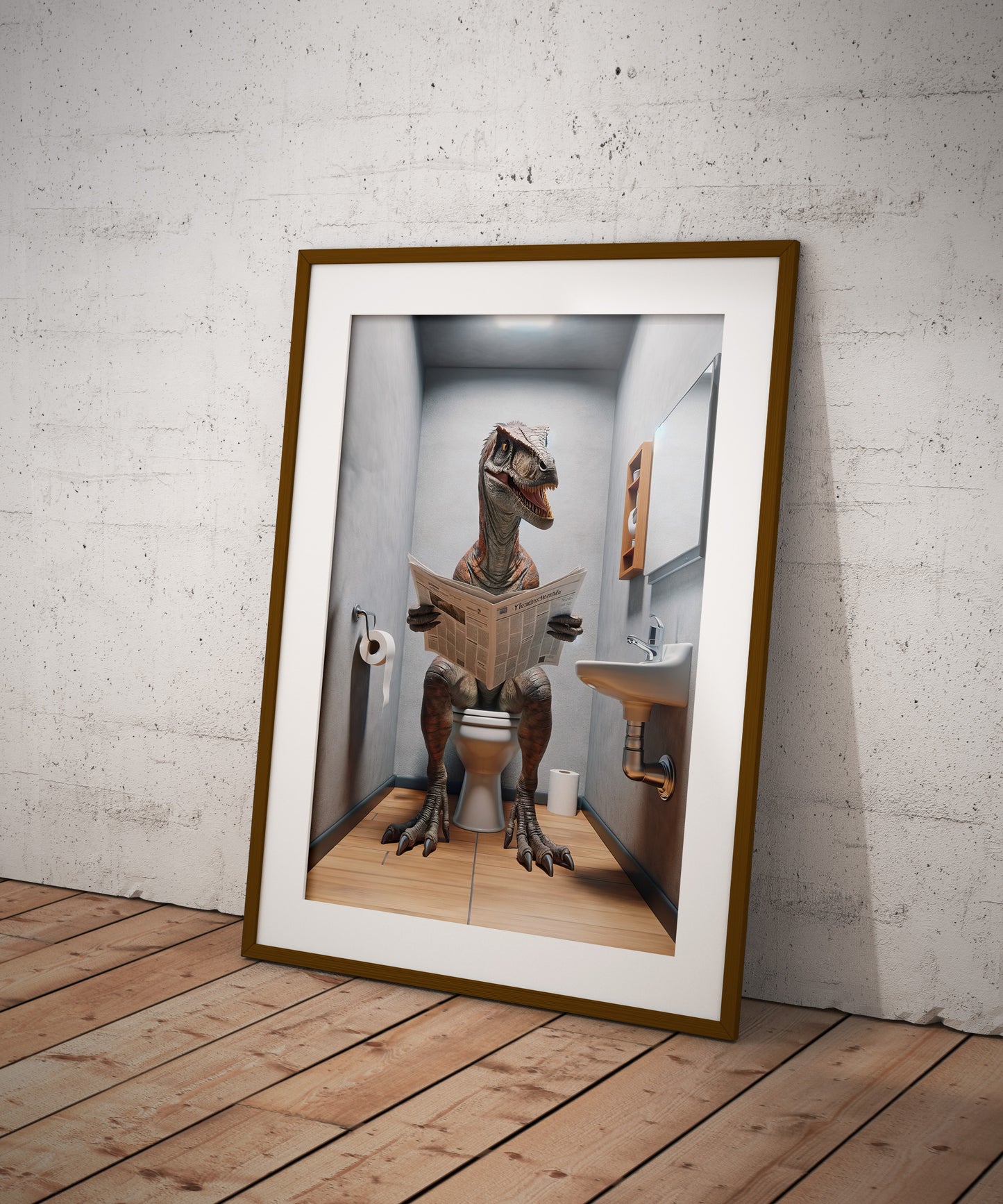 Poster Velociraptor Journal Toilettes, Déco Humour WC, Cadre déco Salle de bain, Affiche Fun Cadeau