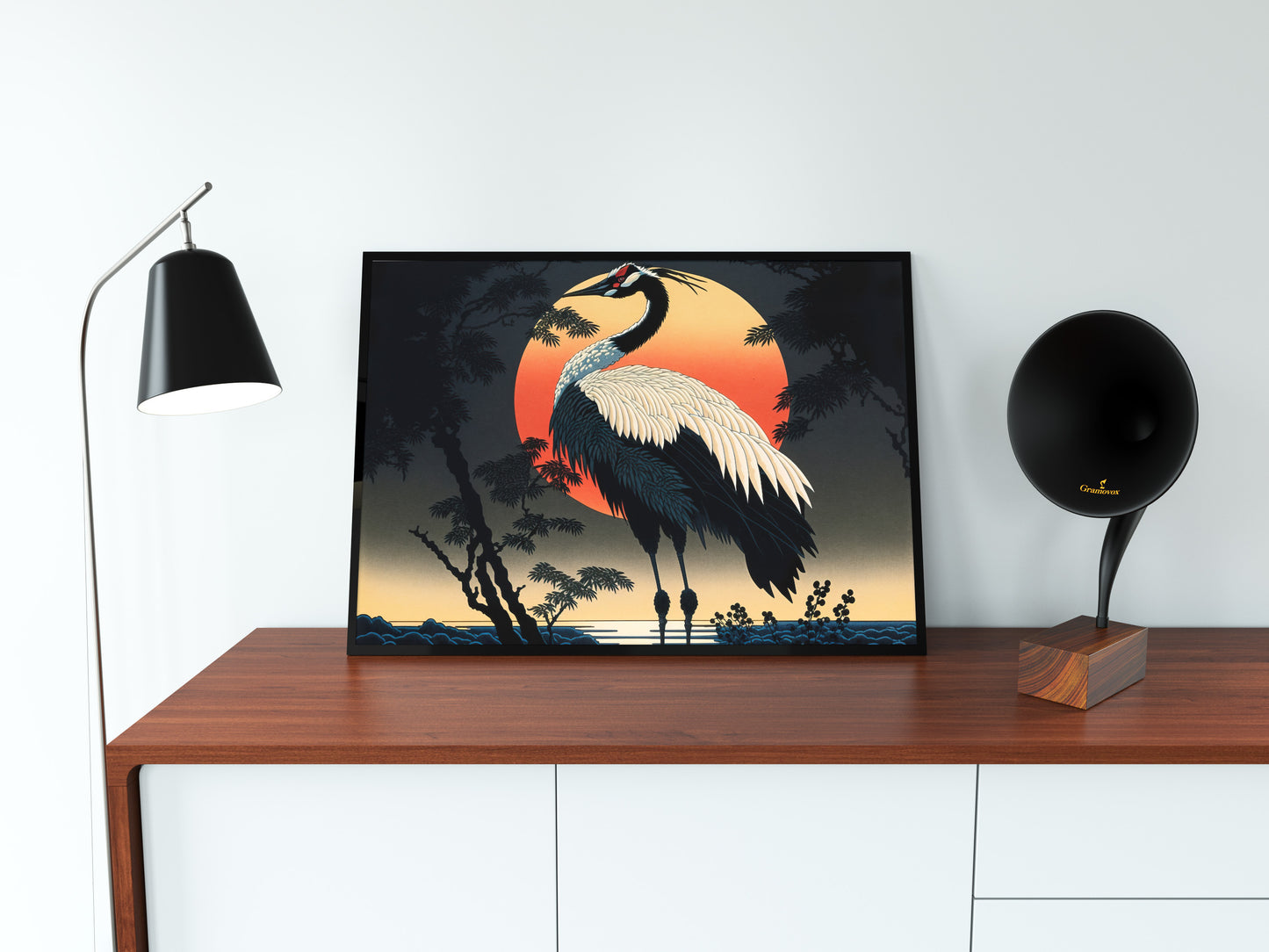 Japanese Crane Wall Poster - Traditional Japanese Art Style, Rural Landscape Home Decoration, Stunning Wall Art