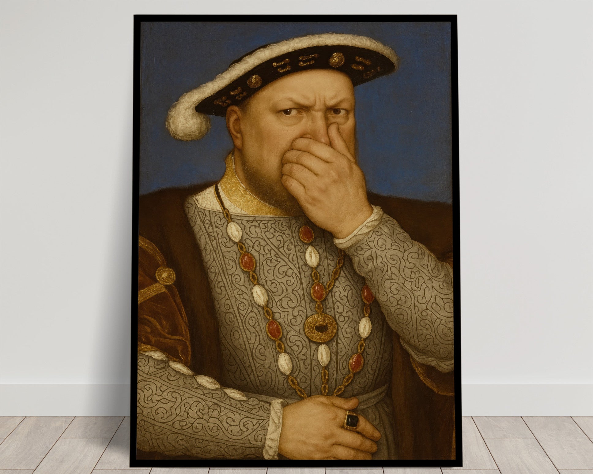 Funny Henry VIII Bathroom Poster – Quirky Restroom Wall Art, Parody Toilet Humor Decor, Unique Framed Gift for Home