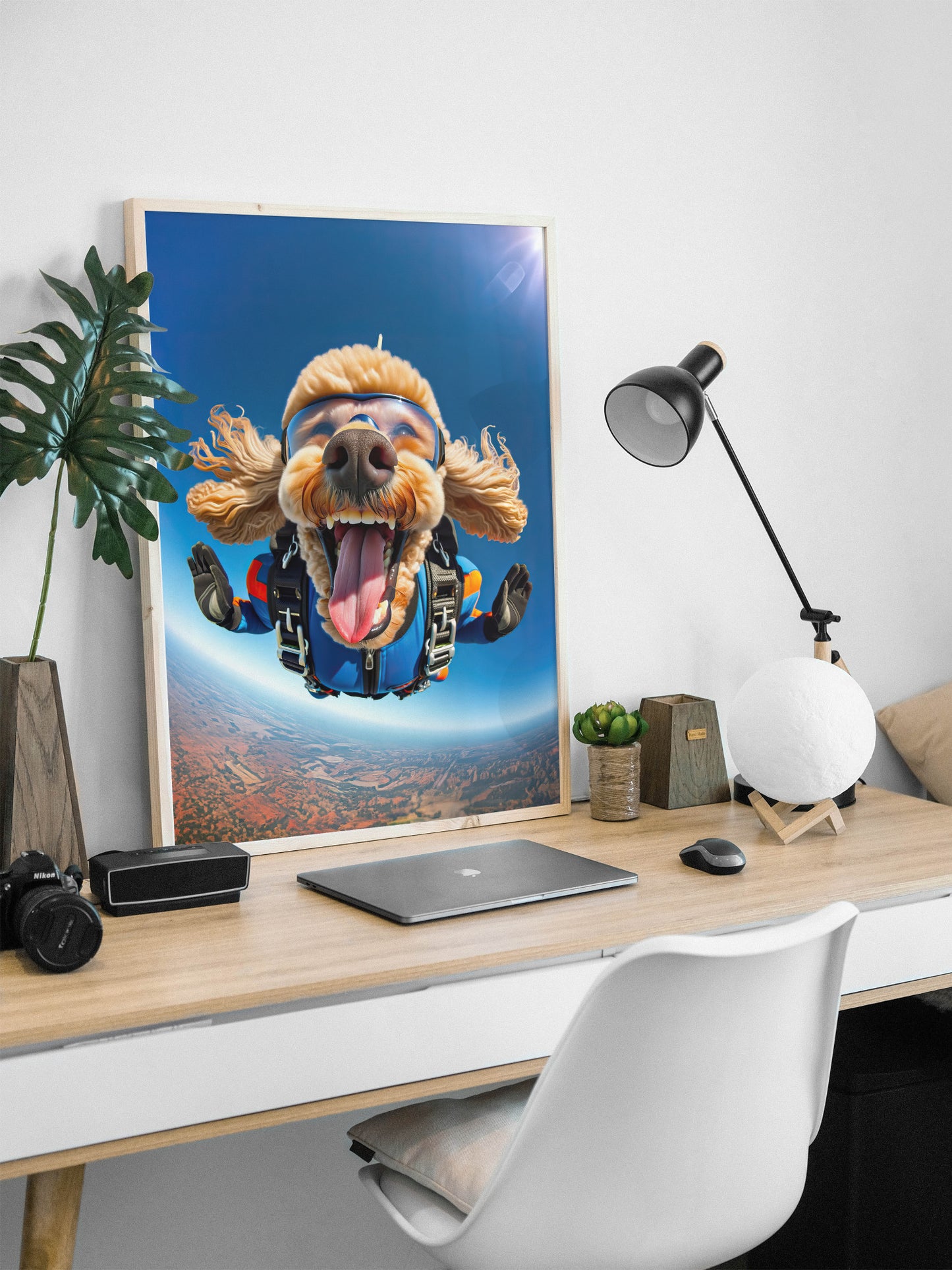 Epic Skydiving Poodle Poster – Unique Animal Wall Art, Extreme Sport Dog Print Decor for Dog Lovers