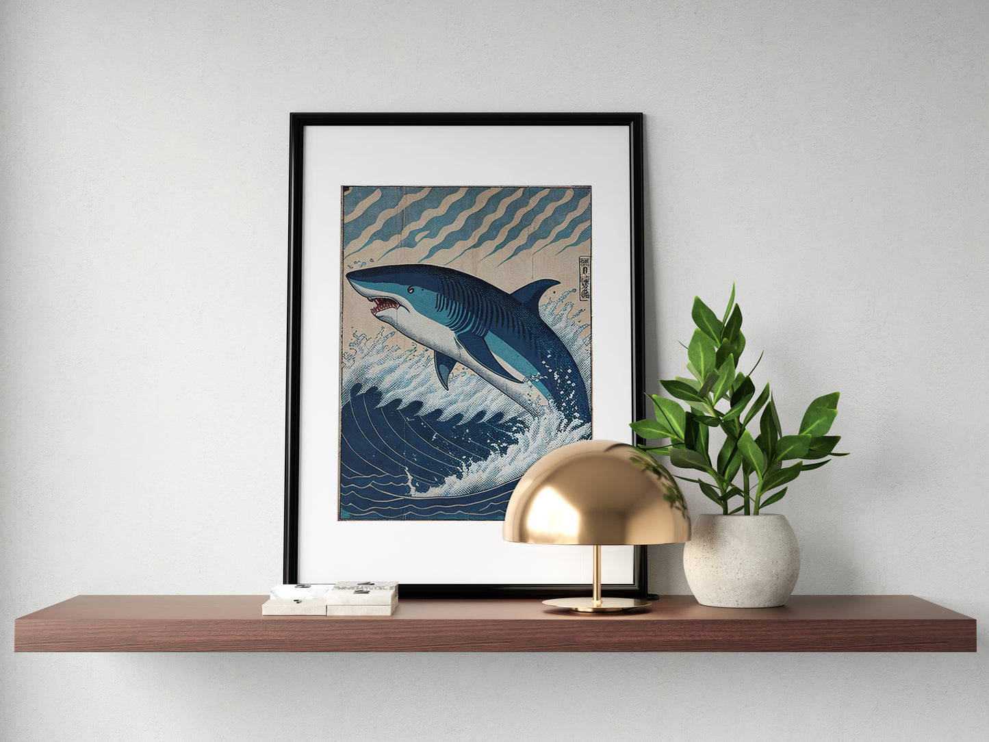 Japanese Shark Poster - Ukiyo-e Style Wall Art, Japan-Inspired Shark Print Decoration for Home or Office