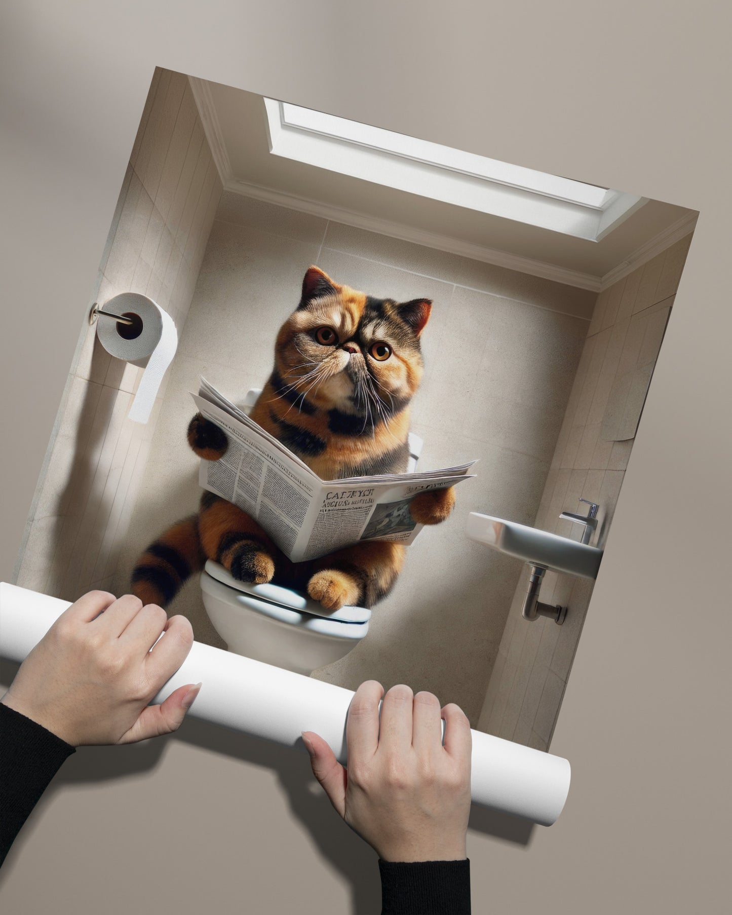 Poster d'un Chat Exotic Shorthair Tortue, Déco Humour WC, Affiche Murale Salle de Bain Toilettes