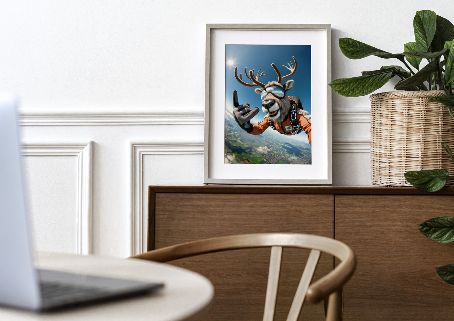 Poster Caribou Saut en Parachute - Affiche Murale Animal Extrême, Décor Sportif, Idée Cadeau Originale