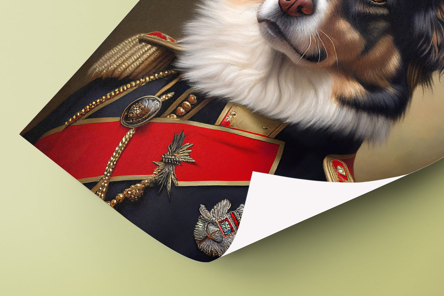 Poster chien Berger Australien en Uniforme Militaire - Affiche murale Animaux Décoration