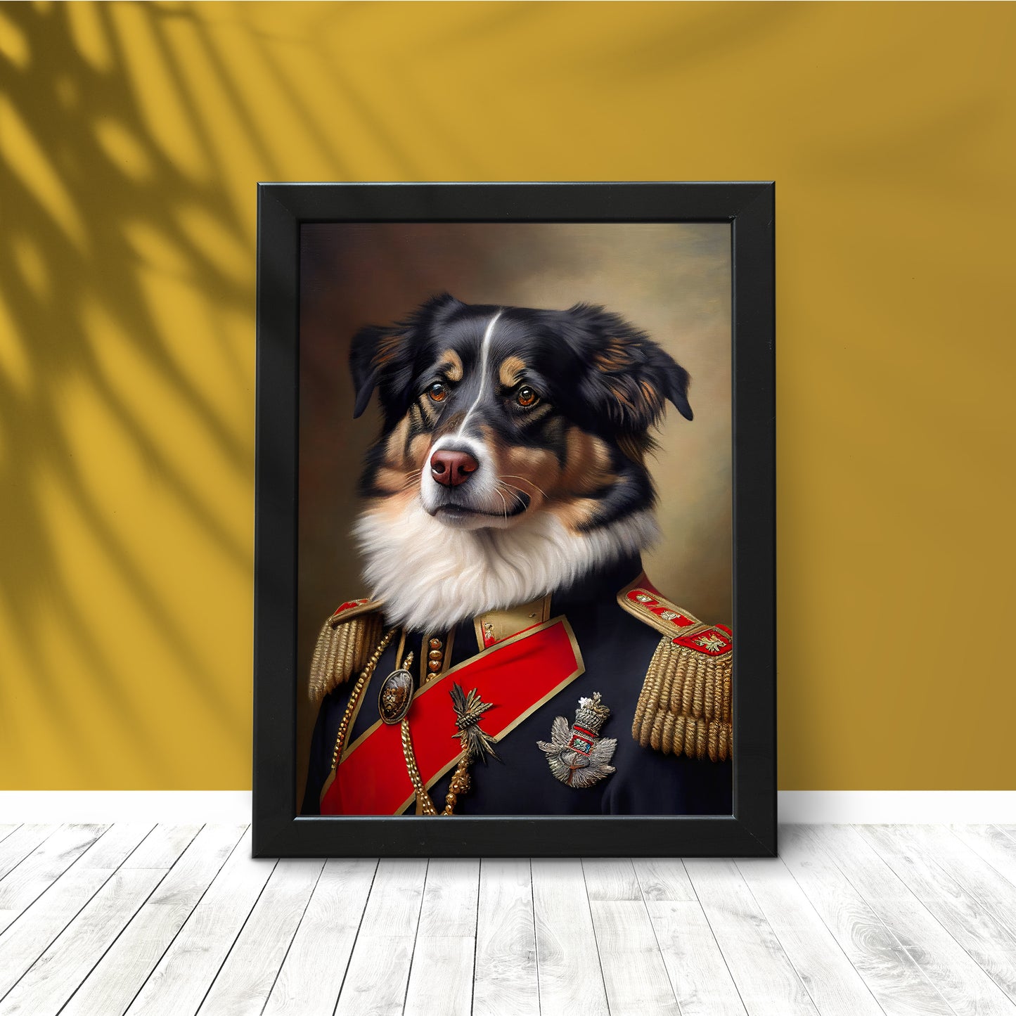 Poster chien Berger Australien en Uniforme Militaire - Affiche murale Animaux Décoration