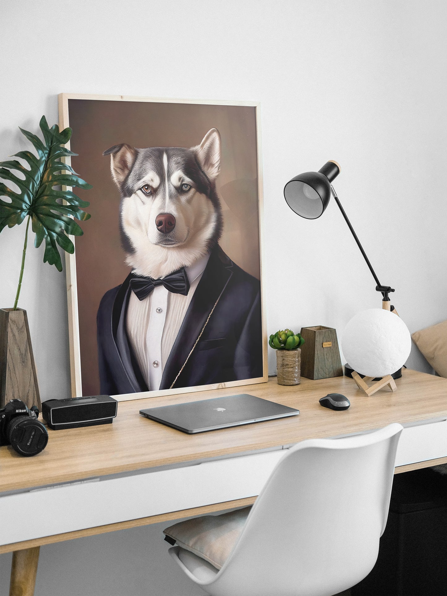 Husky Tuxedo Poster - Animal Wall Art Decoration, Elegant Dog Portrait, Premium Wall Poster for Home Decor
