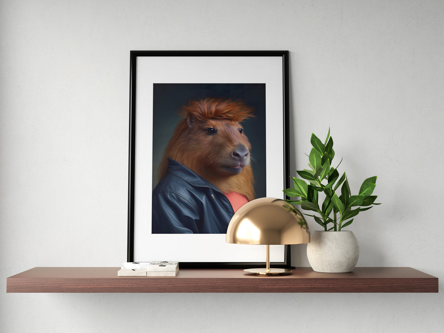 Affiche murale humoristique d'un capybara des années 80 avec coupe mulet, décoration murale originale, poster kitsch à encadrer