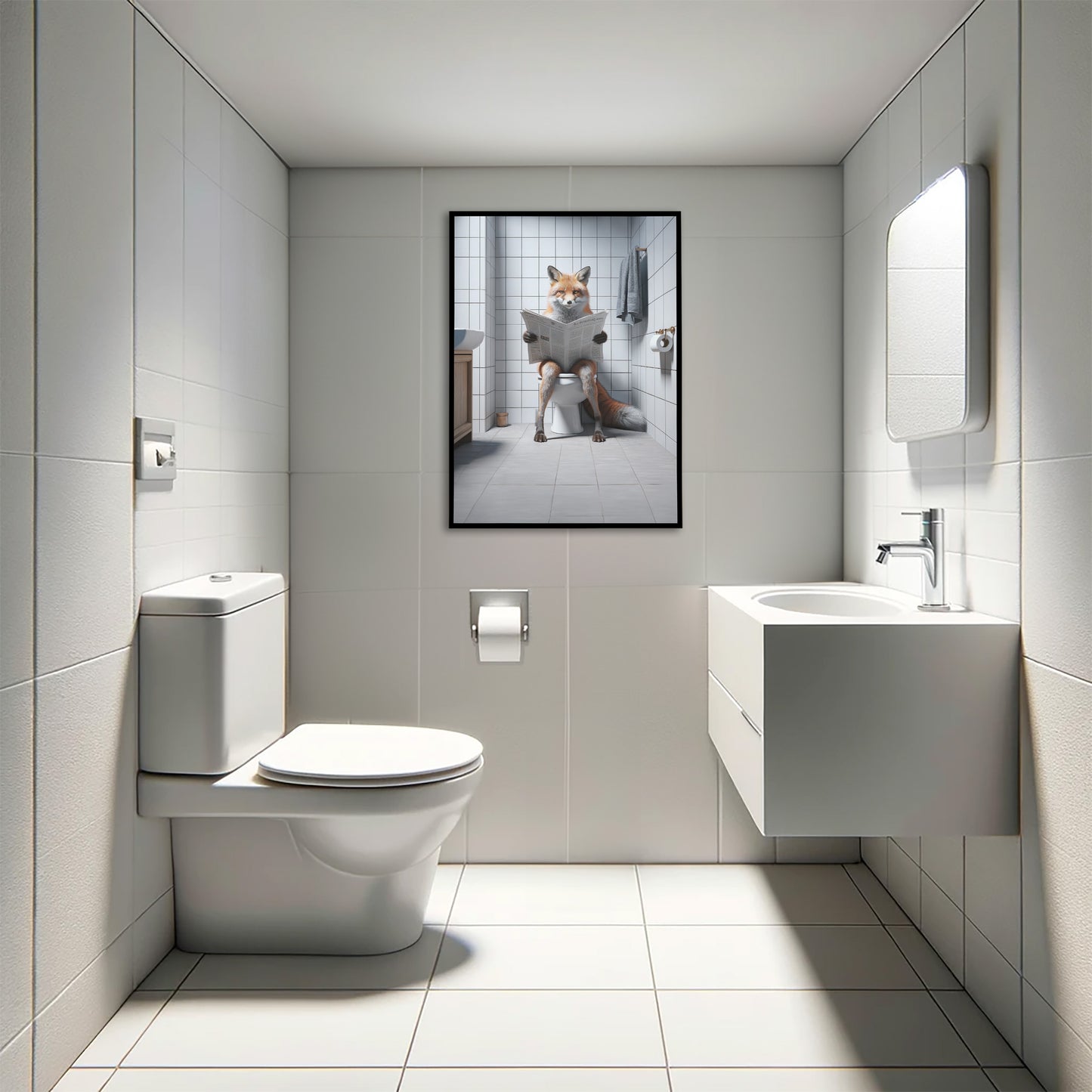 Funny Pelican Reading Newspaper Bathroom Poster – Unique WC Toilet Wall Art Decor, Hilarious Gift Idea