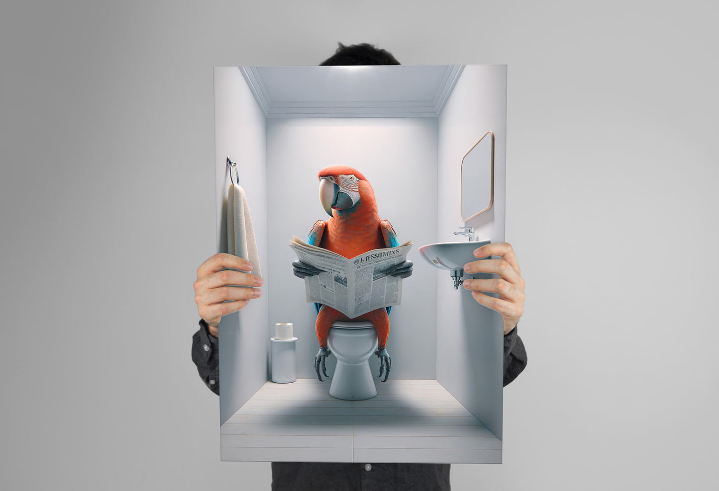 Poster Humoristique Perroquet Lisant aux Toilettes, Décoration Murale Amusante WC, Cadeau Original, Affiche Salle de Bain