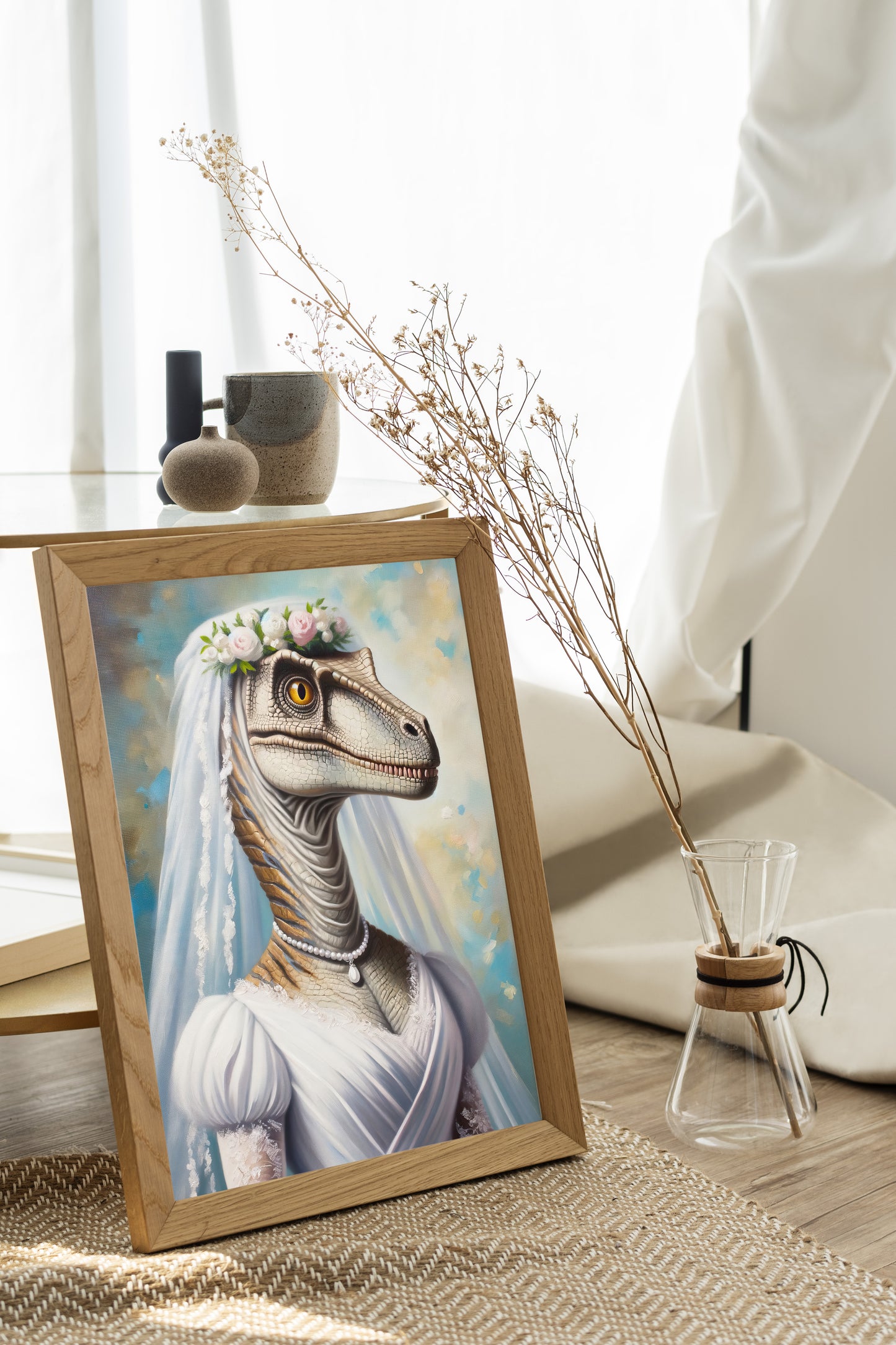 Unique Velociraptor Bride Poster - Dinosaur Wedding Dress Wall Art - Funny Animal Decor Gift
